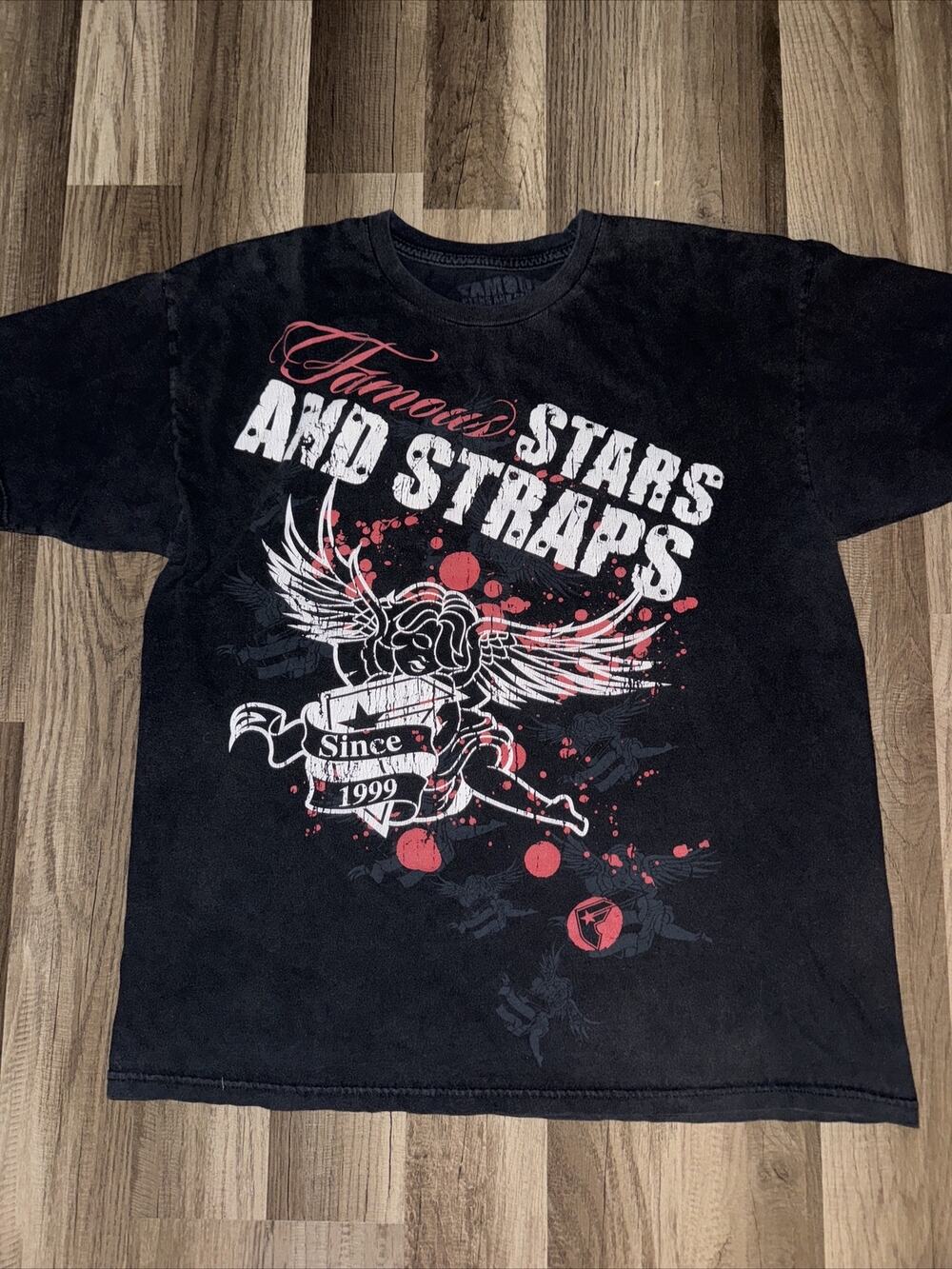 Famous Stars And Straps T-Shirt Black Large 21x27 Y2K Travis Barker